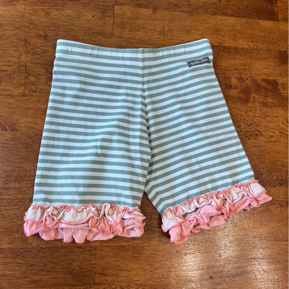 Matilda Jane green stripe ruffle pink trim shorties size 12 - Picture 1 of 3